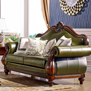 美式真皮沙发实木雕花沙发组合欧式皮艺大户型，客厅奢华复古家具