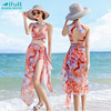 时尚韩国披纱设计分体式三件套海边度假泳装