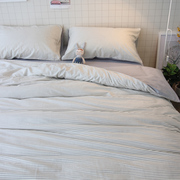 北欧风床上用品条纹简约日式全棉，床单被套双人1.8m1.5米四件套