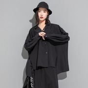 欧美不规则外套暗黑系大码衬衫个性设计感简约女装侧开叉上衣潮