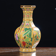 高档珐琅彩六方瓶古典中式陶瓷器，花瓶摆件客厅装饰品仿古玄关高档