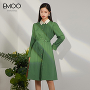 杨门绿色衬衫连衣裙子女春季气质名媛高级感御姐风法式收腰裙