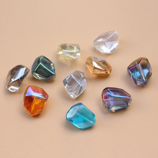 玻璃人造水晶异形珠电镀，透明蓝玫红，绿色diy饰品手链项链耳环材料