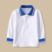 儿童蓝领长袖t恤小学生校服上衣男童春季polo衫中学女童白色体恤