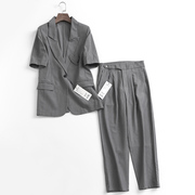 k976灰色短袖西装套装女2023夏通勤(夏通勤)职业显瘦百搭小西服裤子两件套