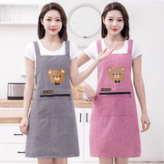 韩版时尚小熊背带纯棉家用围裙厨房做饭围腰夏季透气女罩衣工作服