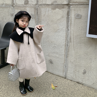 韩国童装2022秋冬男女童100%双面羊绒时尚阔版百搭羊毛大衣