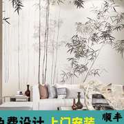 新中式竹林水墨意境风大气电视沙发背景墙纸壁布卧室客厅来图定制