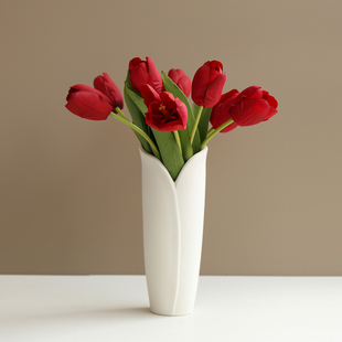 简约现代白色陶瓷大口径花瓶，摆件客厅插干花器水养郁金香餐桌装饰