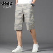 jeep吉普休闲短裤男士，夏季纯棉工装中裤，多口袋迷彩运动七分裤男裤