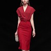 夏装2024女装红色气质，两件套波点上衣，衬衫包臀裙裙子套装