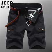 jeepspirit男休闲裤宽松大码多口袋工装短裤，透气五分裤子8125