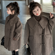 高定2023冬季女童娃娃，领百分百双面羊毛大衣，中大童单排扣外套