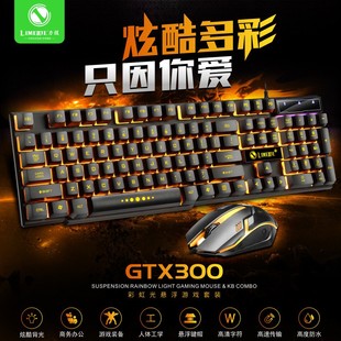 力美GTX300有线 字符发光键鼠套装USB键盘鼠标 彩虹悬浮背光键鼠