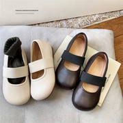 韩版浅口童鞋小童1-3-6岁女童皮鞋，春款儿童公主豆豆鞋宝宝奶奶鞋