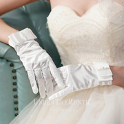 新娘结婚婚纱礼服，短款手套演出配饰，手套珍珠缎面手套白色女