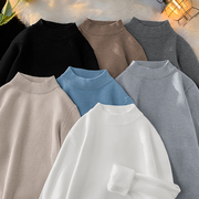 半高领毛衣男纯色白色打底衫，秋冬一体绒，加厚针织衫中领毛衫毛线衣(毛线衣)