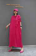 2024春季时尚连衣裙，韩版红色雪纺，长款气质女装