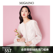 曼娅奴气质雪纺，裙女2023高级荷叶，边长袖收腰连衣裙mm32dc030