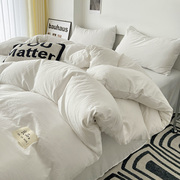 民宿风水洗棉床上用品四件套简约款纯色床单被套酒店宾馆布草