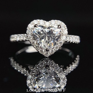爱心形钻戒18k白金心形钻石戒指，1克拉vs主石gia婚戒情侣钻戒定制