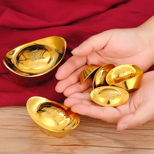 铜元宝实心纯铜摆件大号金砖金条客厅工艺品黄铜金元宝