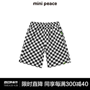minipeace太平鸟童装男童短裤，夏季儿童棋盘格五分裤宽松阔版