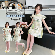 儿童旗袍表演出服夏女童中国风连衣裙女孩国风唐装古装汉服公主裙