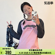 shroenro春夏女士撞色系列粉色，印花插肩袖长袖t恤301469