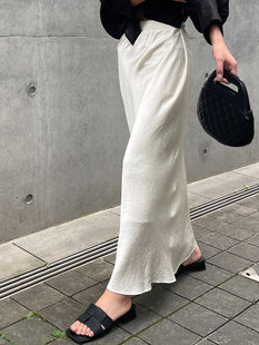 ！法式老钱风高级垂感白色半身裙女肌理缎面高腰包臀裙鱼尾裙