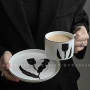 芬兰同款复古手绘花朵陶瓷马克杯咖啡杯套装下午茶杯子牛奶早餐杯