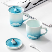 景德镇陶瓷杯子马克杯带盖咖啡对杯水杯可爱创意男女情侣家用