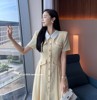 韩国24年春款摩登女王，收腰娃娃领单排扣长裙连衣裙