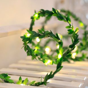 LED绿叶藤条铜线灯串DIY仿真花环婚庆节日装饰闪灯串庭院氛围彩灯
