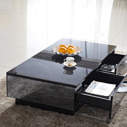 现代长方形黑色玻璃茶几时尚，现代烤漆钢，化轻奢岩板茶台电视柜实木