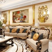 欧式护墙板沙发背景墙壁纸古典金色雕花墙纸电视墙壁画直播间墙布