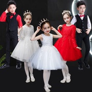 六一公主裙女童演出服学生演出花童蓬蓬纱女孩，白色红色男女合唱服