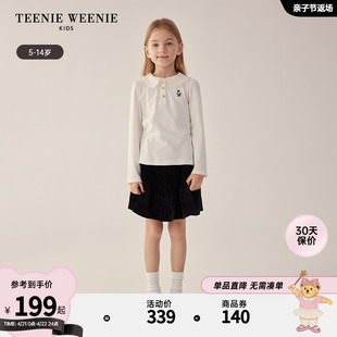 teenieweeniekids小熊童装，24年春款女童花边翻领长袖，打底polo衫