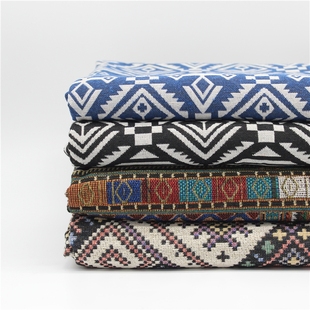 波西米亚风色织布民族ins风，几何个性桌布，拍照背景装饰仿棉麻布料