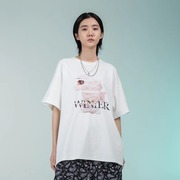 希林娜依高同款htcu珍珠面具，人像印花t恤宽松短袖潮牌女夏tee