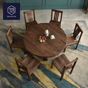 全实木圆餐桌一桌十椅现代中式黑胡桃木饭桌定制别墅超大实木圆桌