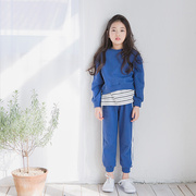 18秋季韩版女童时尚休闲拼接套装，中大儿童学生纯棉运动两件套