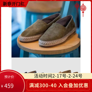 上海意大利羊皮翻毛皮麂皮手工，编织渔夫鞋，一脚蹬乐福鞋男女鞋