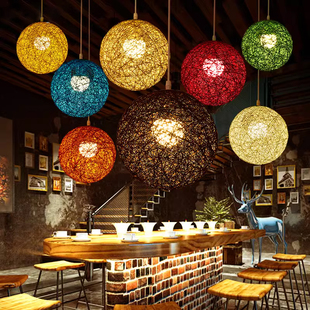 麻球吊灯创意鸟巢圆形餐厅吊灯个性，网吧酒吧藤编织吧台吊灯装饰灯