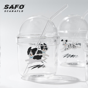 SAFO玻璃杯吸管杯水杯女生情侣杯子带盖咖啡杯奶茶果汁随手杯bobo