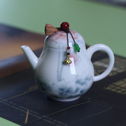 景德镇釉下彩手工手绘水墨风荷韵梨型泡茶壶家用陶瓷岩茶球孔过滤