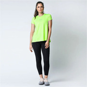 外贸女子健身运动t恤宽松短袖，荧光绿跑步速干上衣圆领透气蓝色