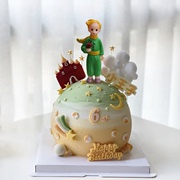 网红拿玫瑰花站立小王子，蛋糕装饰摆件情景生日，男神甜品台烘焙装扮