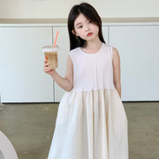 韩国童装女童夏装连衣裙小女孩，清爽韩系针织，拼接背心裙女夏季裙子