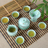 功夫茶具 陶瓷青瓷手彩浮雕单鲤鱼套装 茶杯碗盖 9件套